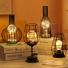 Load image into Gallery viewer, Creative Wrought iron night light Lantern Red Wine Bottle LED Lamp Drinking Glass Battery Light for Cafe Hotel Balcony
