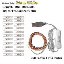 Load image into Gallery viewer, 10M USB Festoon Led Fairy Lights Chain Holiday Lighting String with Clips Battery Operated Garland Christmas Decor for Home Room