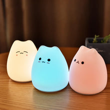 Load image into Gallery viewer, Cute LED Night Light Silicone Touch Sensor 7 Colors Cat Night Lamp Kids Baby Bedroom Desktop Decor Ornaments Battery/USB Charge
